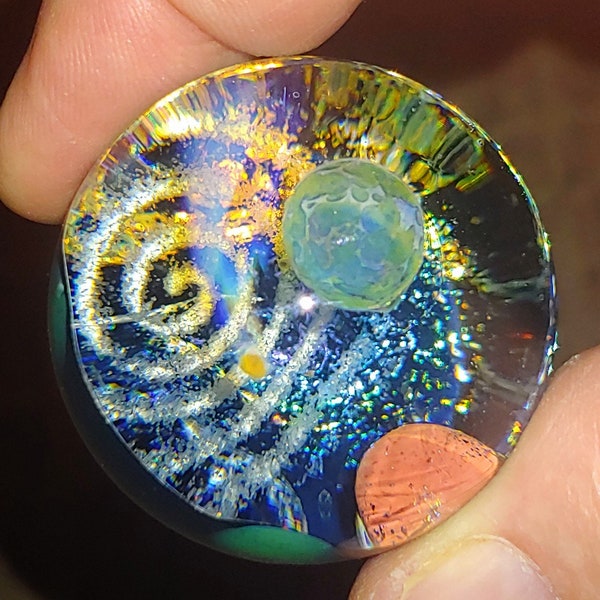 memorial glass ash planet space marble with opal 1.7 inch dia. handmade for you by Joe Crisanti