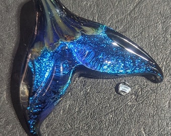 Blackfish   whale tail  fluke  dichroic glass pendant bead handmade lampwork san juan island art glass BY crisanti glass