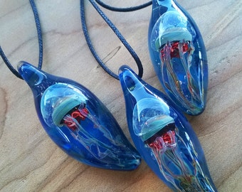 Jellyfish Glass pendant jewelry lampwork boro focal bead by joe crisanti hand blown glass