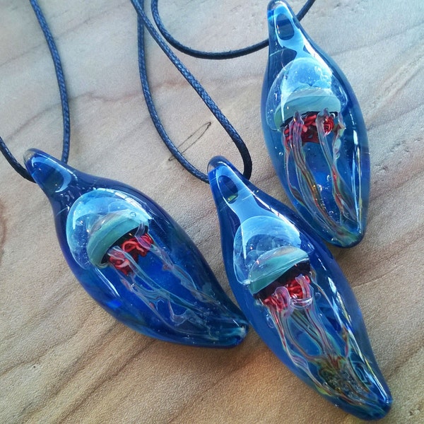 Jellyfish Glass pendant jewelry lampwork boro focal bead by joe crisanti hand blown glass