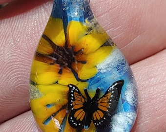 memorial glass keepsake heirloom handmade custom butterfly cremation jewelry ash pendant made by Joe Crisanti