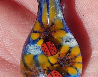 memorial glass keepsake heirloom handmade custom butterfly or ladybug cremation jewelry ash pendant made by Joe Crisanti