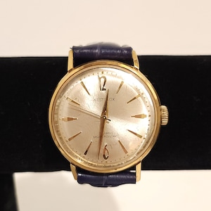 Westclox Vintage 1960&#39;s Wrist Watch Manual Wind Navy Leather Strap 32mm Works