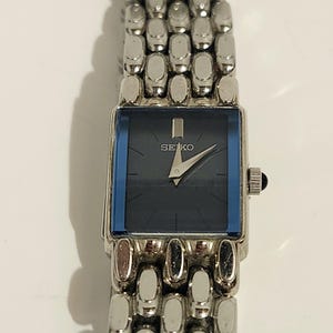 Rare Seiko 1F20 Navy Blue Dial Square Tank Watch Women's Pristine Working