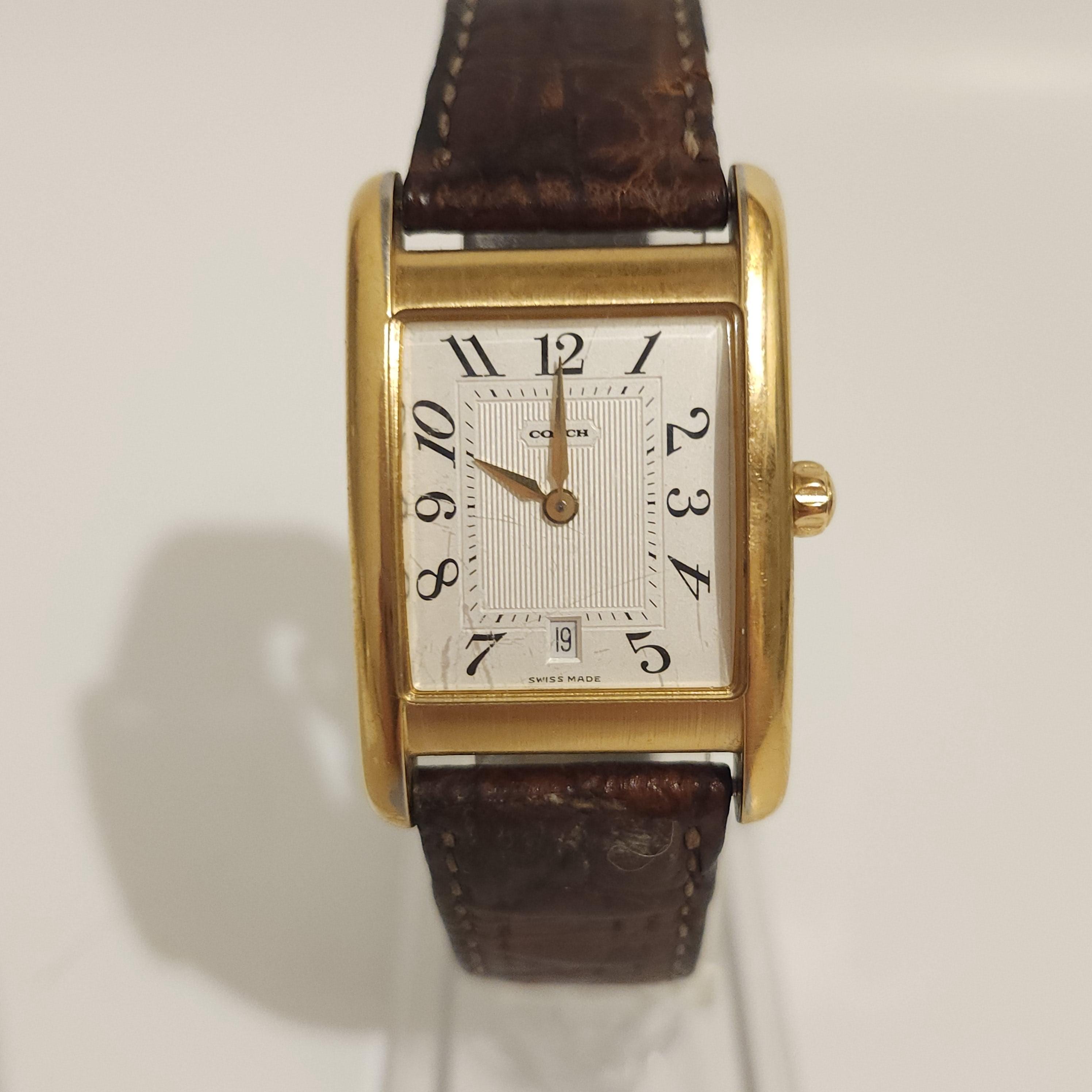 COACH TANK 腕時計 クォーツ 稼働品 スイス製 Coach Womens Swiss Made Tank Watch Gold Tone Leather Strap W503A