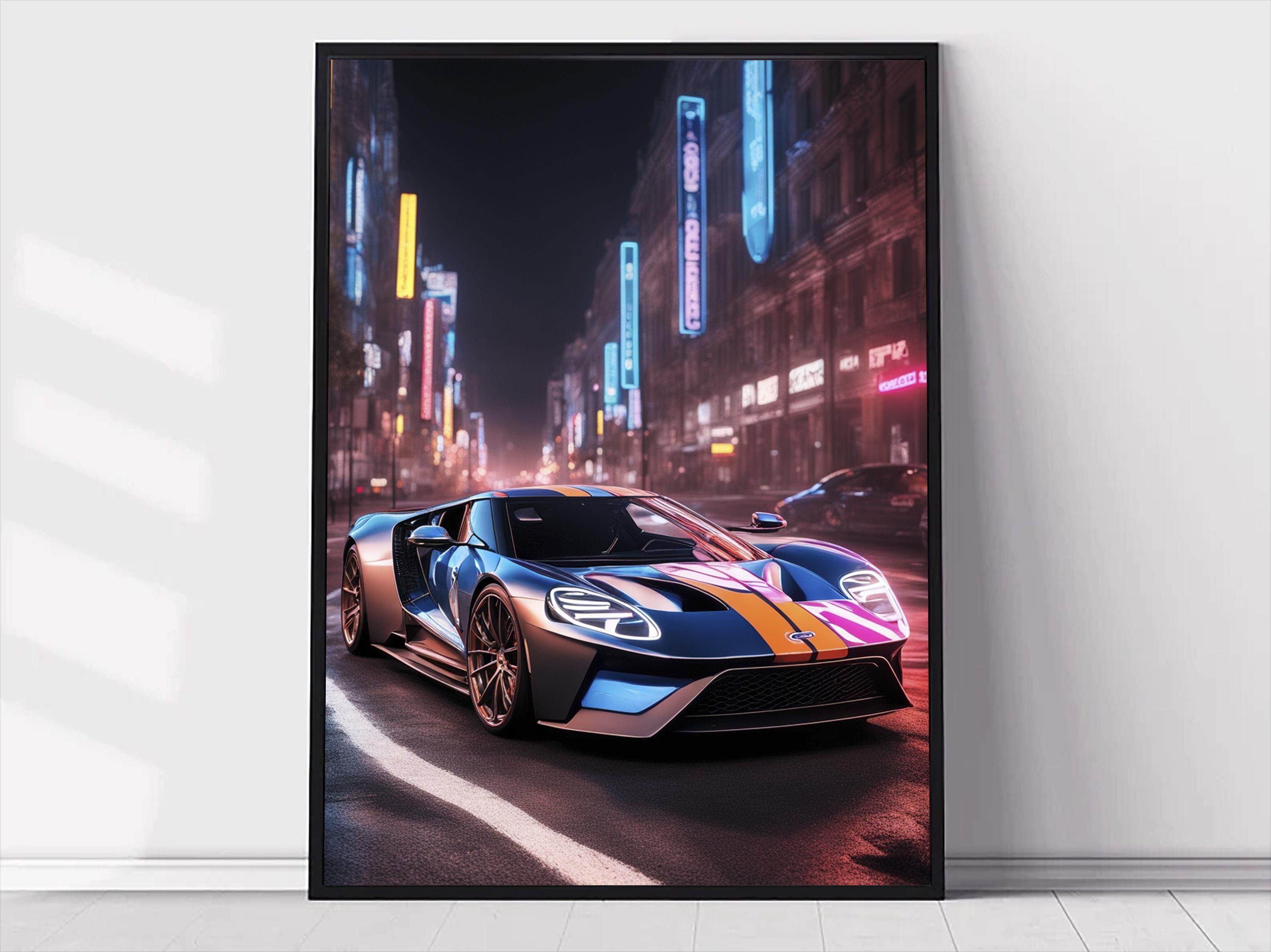 Ford GT Neon Poster | Framed Car Enthusiast Wall Art - Etsy