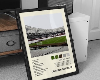 West Ham united Stadium Album Cover-Style Poster, irons ,whufc, with starting 11 track list, West Ham poster, London stadium poster, hammers