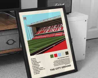 Nottingham Forest City Ground Poster: Album Cover Style Soccer Art