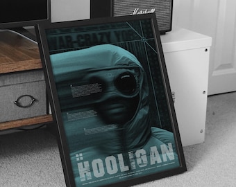 Modern Football Hooligan Poster: C.P. Company Coat with Goggles, graphic, Bold Text Perfect for Football and Fashion Fans