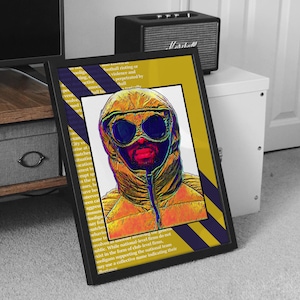 Vibrant Football Hooligan Poster: C.P. Company Coat with Goggles, Adidas Stripes, cp poster, Adidas poster, hooligan art, casuals, for him,