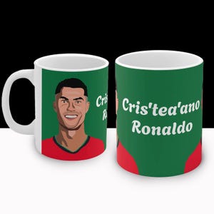 cristiano ronaldo mug, CRIS &#39;TEA&#39; ANO ronaldo, cr7 mug, Manchester United mug, Portugal, funny football, footy gifts, pun mug, ronaldo mug