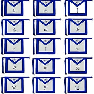 Masonic Aprons Set - Blue Lodge Apron - Grand Lodge Apron - Master Mason Apron - Set Of 15 Stations Masonic Apron Collection
