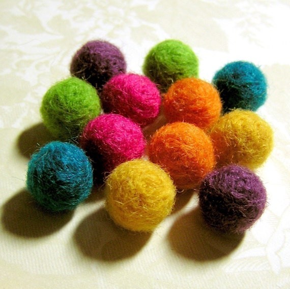 Needle Felted Balls Solid Brights Mix Bright Rainbow Wool Etsy