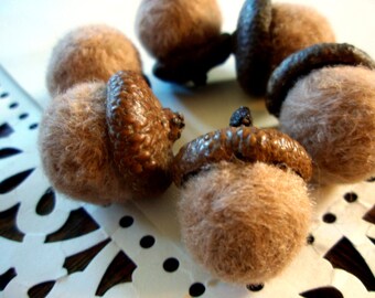 Needle Felted Acorns - Set of Six - Fall Home Decor - Autumn Decoration - Wool Felt Acorn Decor - Halloween or Thanksgiving Ornament