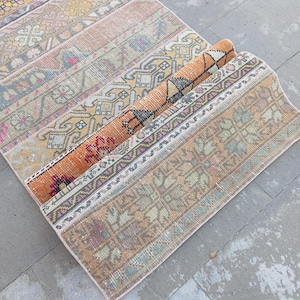 Vintage Turkish Wool Runner Rug, Neutral Patchwork, Entryway Stair Rug (2.6x22.7 ft)