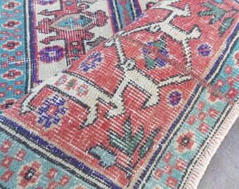 2x6 Runner, Vintage, Soft, Area, Pastel Rug, 2x6 Oushak, SmallRug, Kitchen Rug, 2x5 Turkish, Faded, Woven Rug Handmade Wool Rug 1.9x6.6 ft