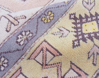 Handmade Wool Oushak Runner Rug: 2x6 Vintage Turkish Rug