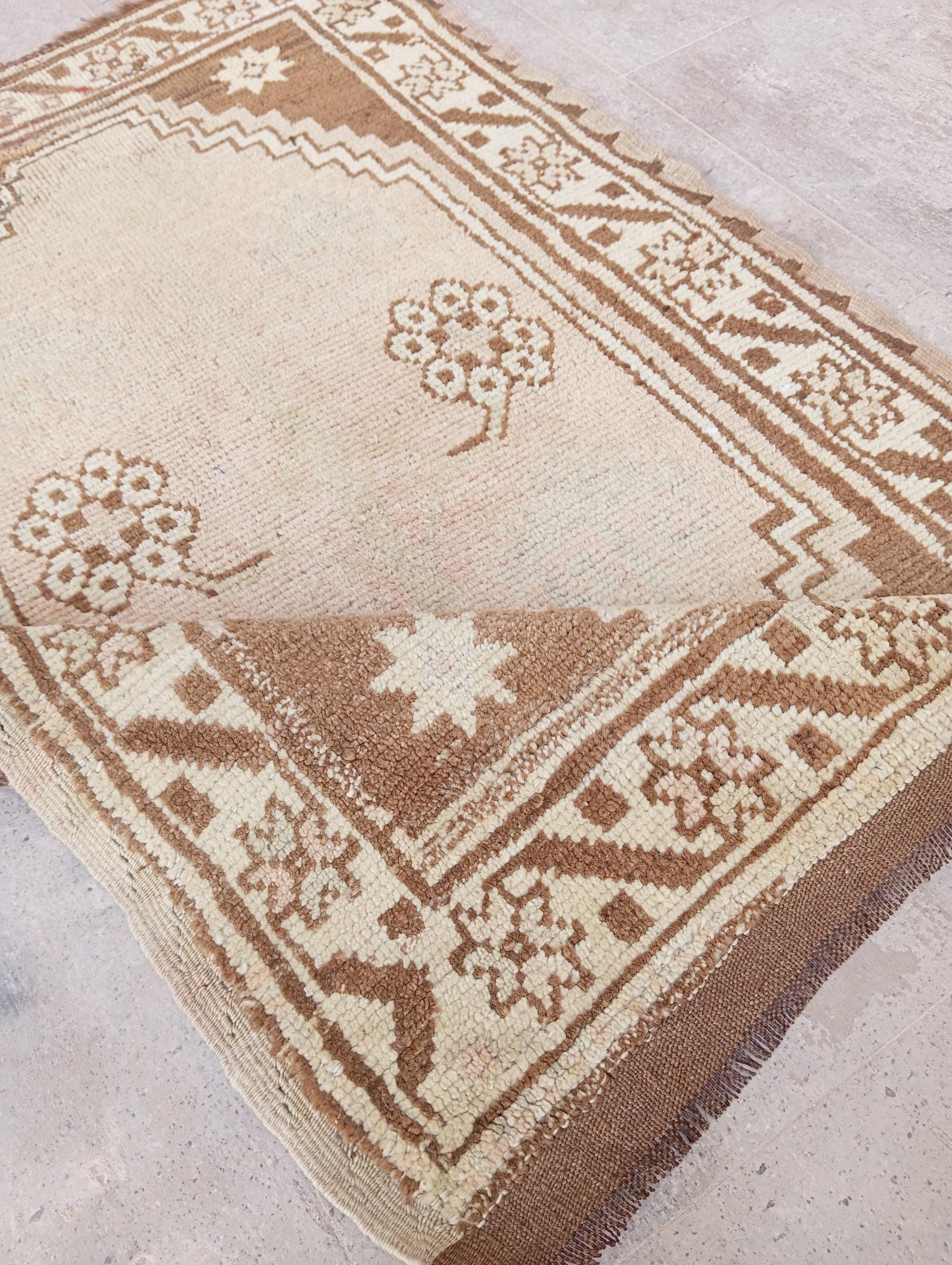 2x4 Brown Beige Oushak Rug, 2x4 Turkish Rug, Vintage Kitchen Dorm Entry Kids Dorm Bedroom Livingroom Small Rug, Home Decor, 2.3x3.8 Ft