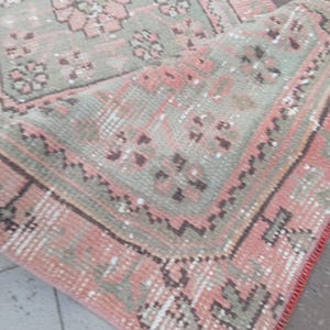 2x6 Runner Rug,2x6 Turkish Rug, Oushak Handmade Wool Rug,2x6, Vintage Rug,Runner Rug, Small kitchen Bathroom Rug, Short Runner,1.10x6.0 feet