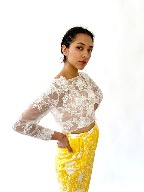 White Lace Sheer Cropped Blouse