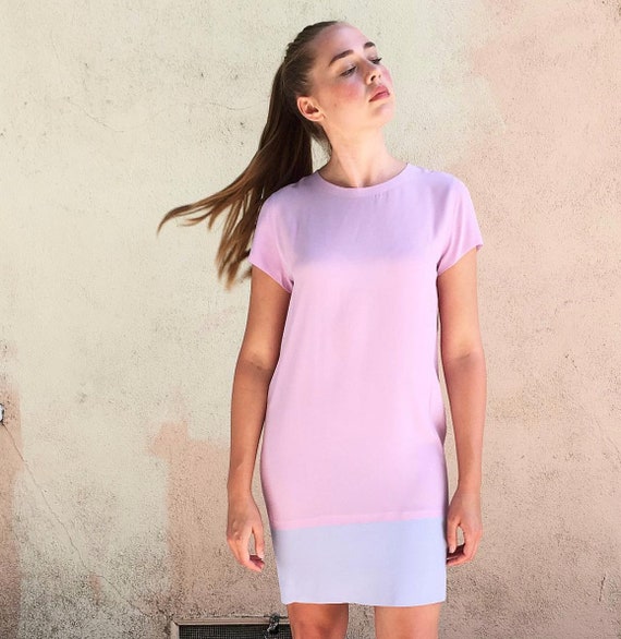 blue silk shift dress