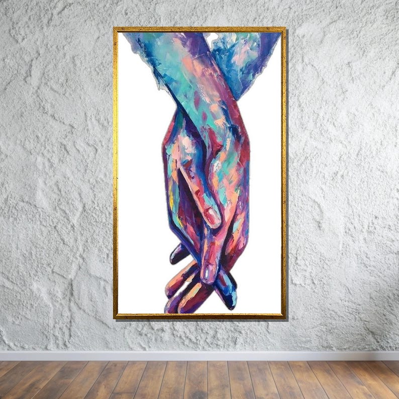 Colorful Holding Hands Canvas, Romantic Couple Art, Abstract Hand ...
