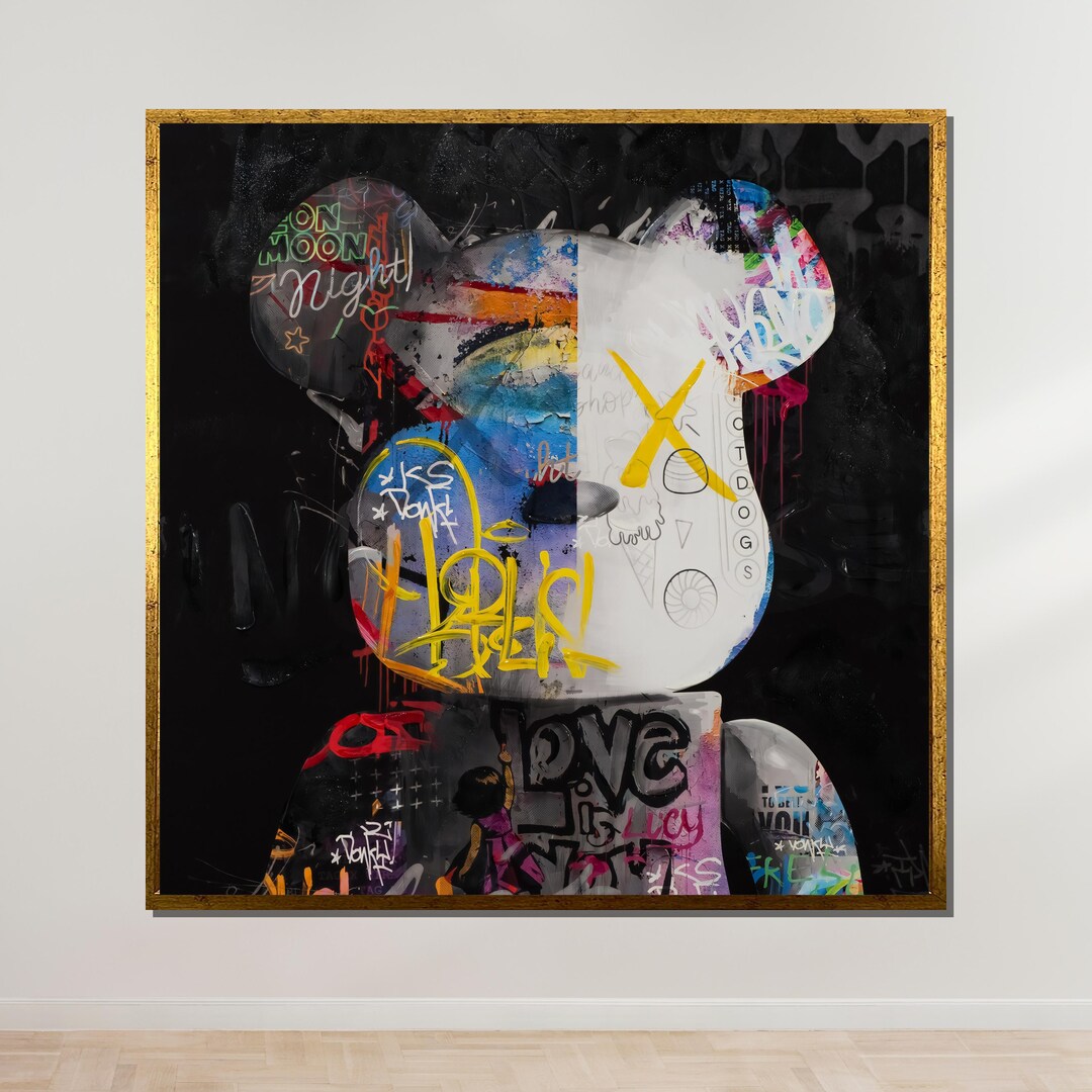 Graffiti Bear Canvas Art, Urban Street Style Wall Art, Colorful Pop Art ...