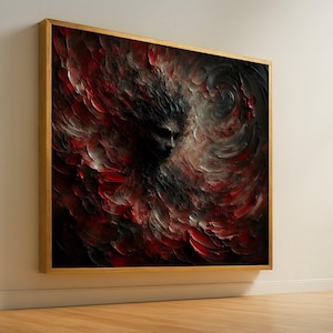 Dark Abstract Swirl Canvas, Moody Red and Black Wall Art, Dramatic Face Silhouette, Modern Home Canvas Decoration, Bold Artistic Design