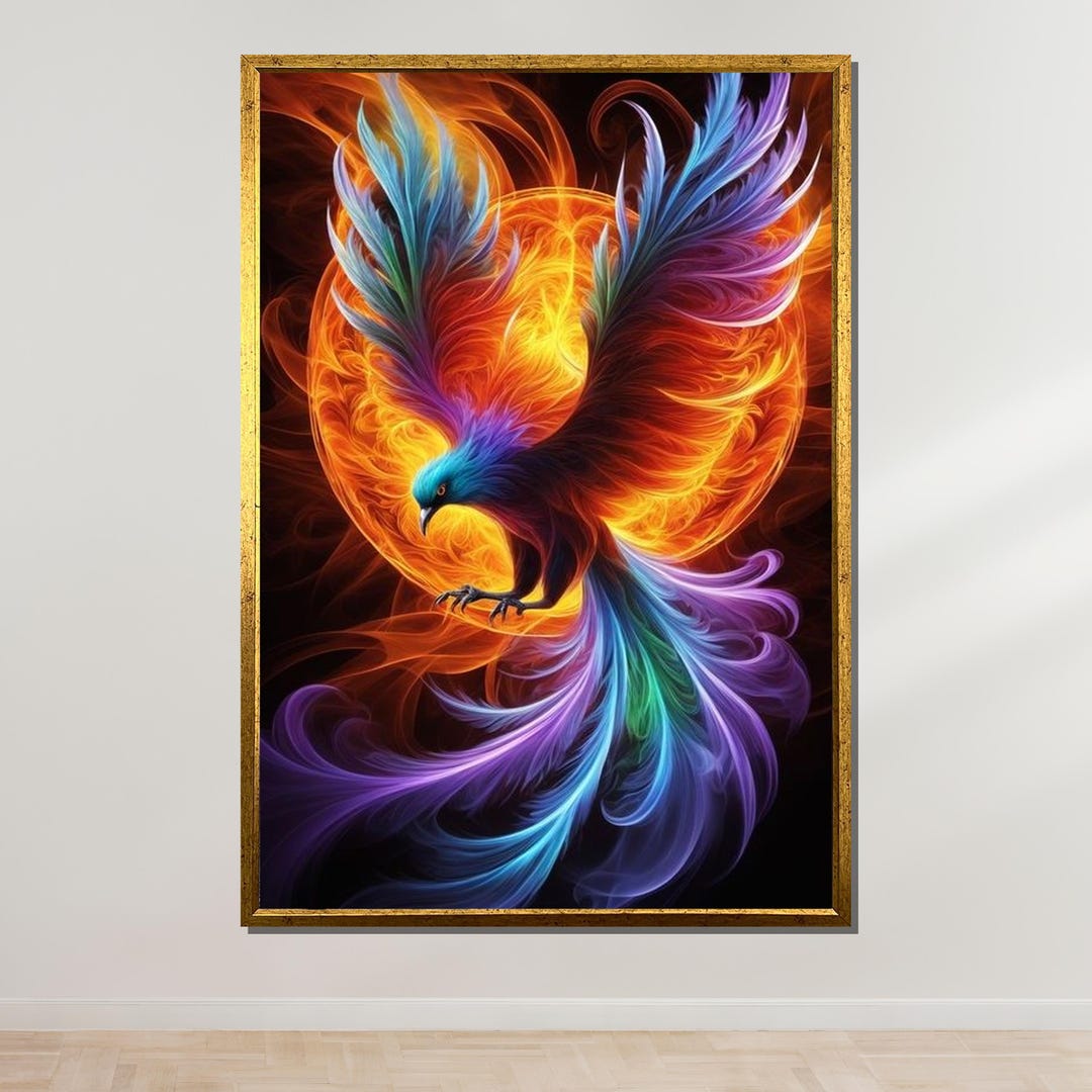 Vibrant Phoenix Rising Art, Mythical Bird Canvas, Fiery Fantasy Wall ...