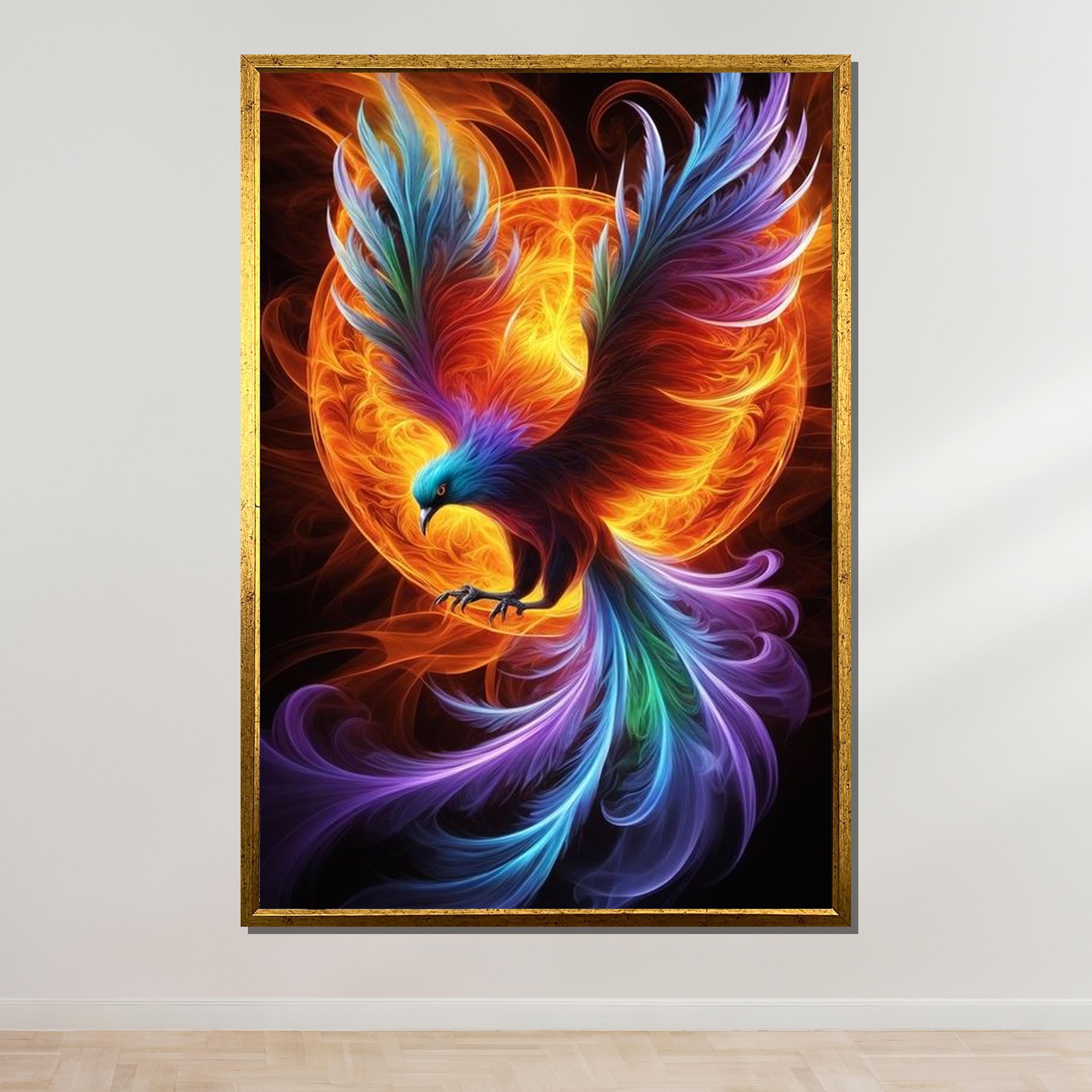 Vibrant Phoenix Rising Art, Mythical Bird Canvas, Fiery Fantasy Wall ...