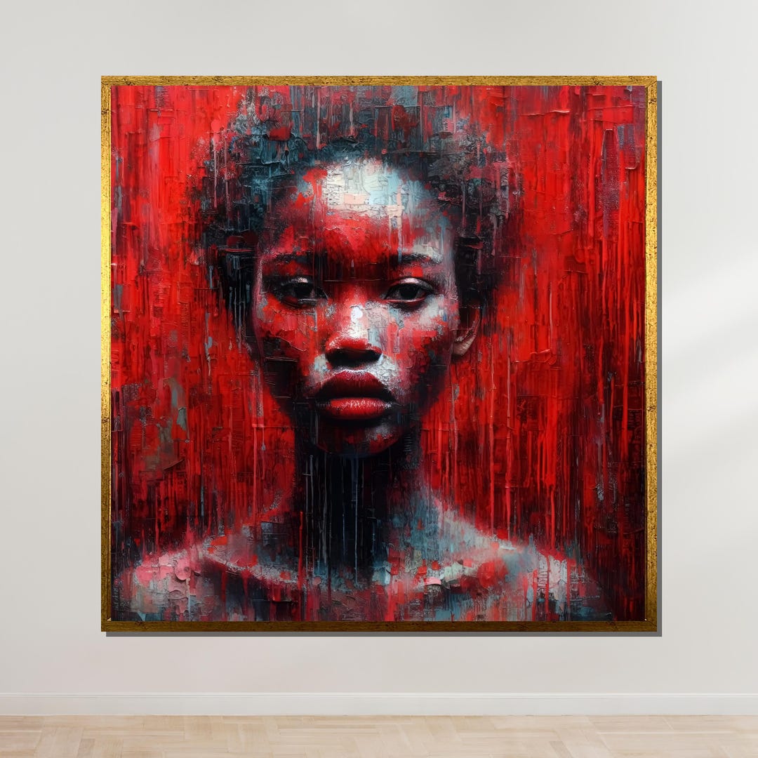Bold Red Expressionist Portrait Canvas, Intense Abstract Woman Art ...
