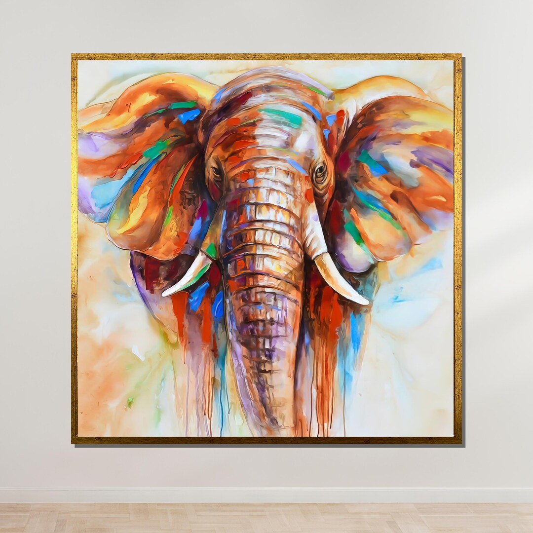 Vibrant Elephant Canvas, Colorful Elephant Wall Art, Abstract Animal ...