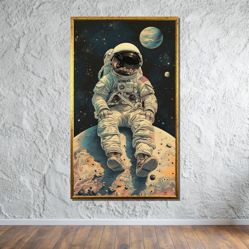 Astronaut on the Moon Canvas, Space Explorer Wall Art, Cosmic Adventure ...