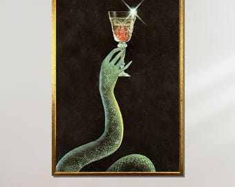 Serpent and Goblet Art, Dark Fantasy Canvas, Mystical Snake Print, Occult Gothic Wall Decor, Enigmatic Surreal Artwork