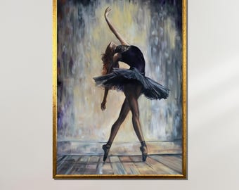 バレリーナの壁アート、黒いドレスを着た優雅なバレエダンサーの