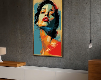 Bold Modern Woman Portrait Canvas, Abstract Face Art, Colorful Pop Art Wall Decor, Contemporary Canvas Wall Art for Home
