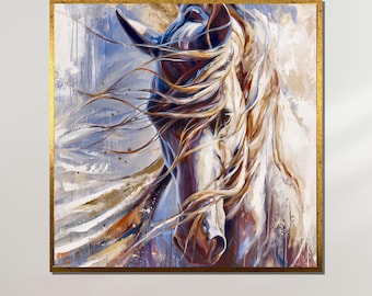 Abstract Wild Horse Canvas, Free Spirit Horse Painting, Equine Wall Art, Ready to Hang Decor