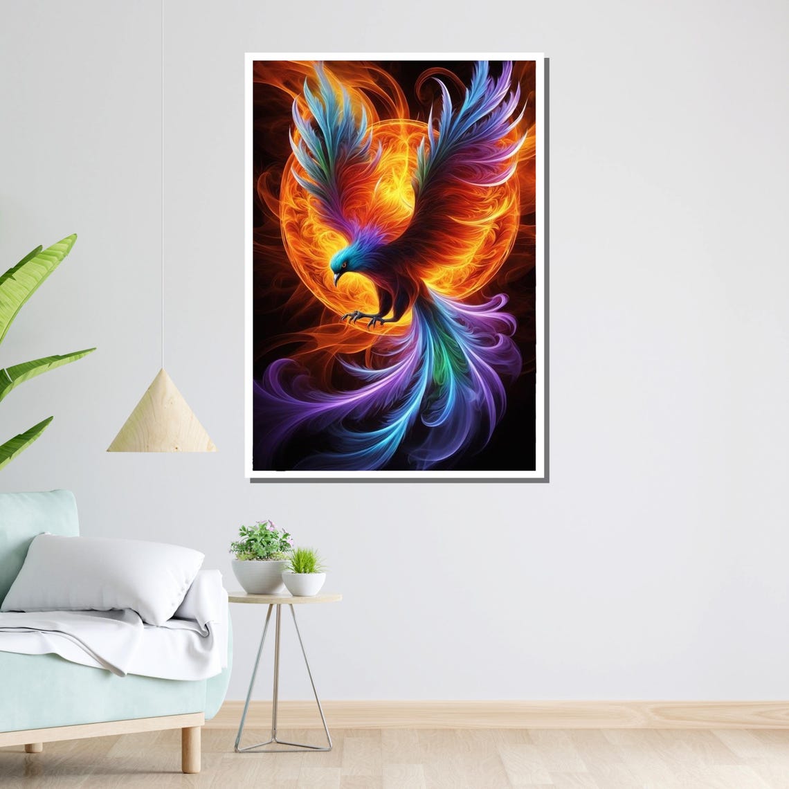 Vibrant Phoenix Rising Art, Mythical Bird Canvas, Fiery Fantasy Wall ...