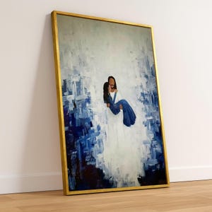 Abstract Loving Couple Canvas, Embrace Wall Art, Romantic Figure Painting, Modern Blue and White Canvas, Couples Home Decor, Ready to Hang