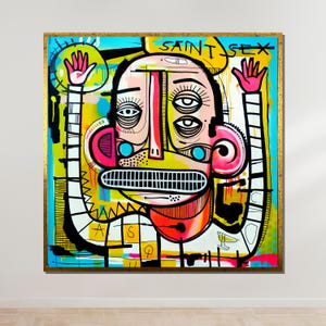 Abstract Street Art Portrait, Colorful Pop Graffiti Canvas, Quirky Urban Art, Contemporary Wall Decor, Ready to Hang