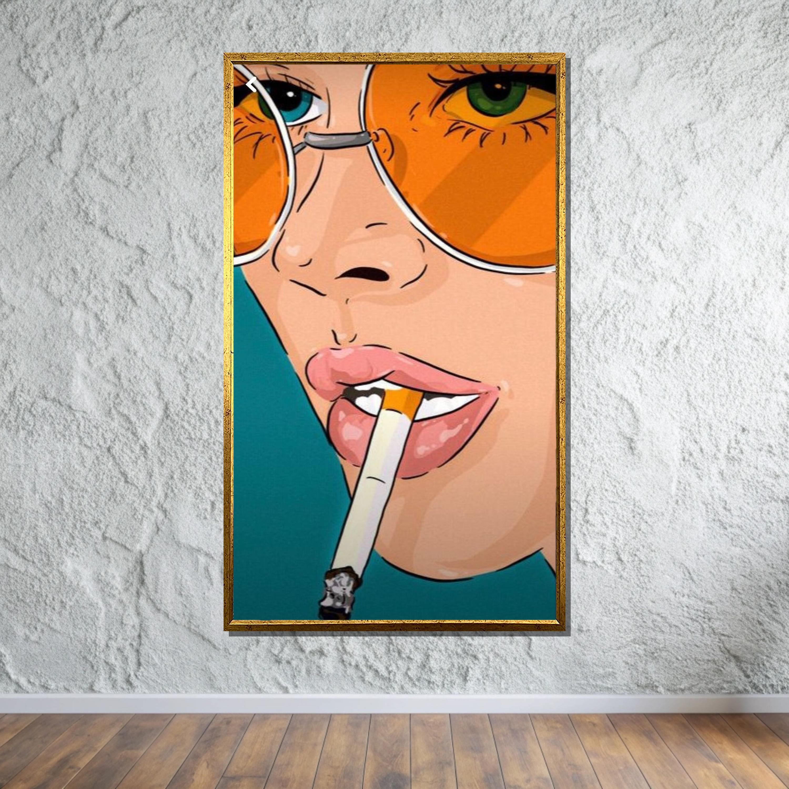 Retro Pop Art Woman Canvas, Smoking Girl Art Print, Vintage Glamour Wall Art,  Cool Girl With Sunglasses Poster, Edgy Pop Art Decor