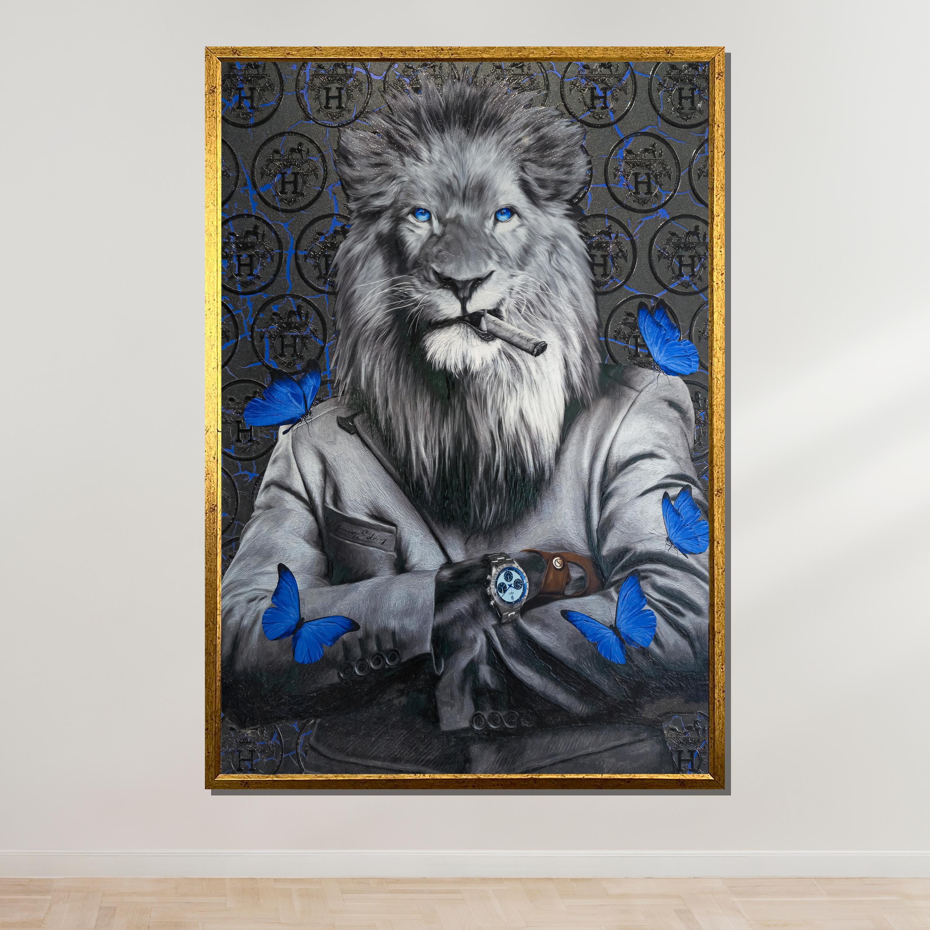 Regal Lion in Suit Canvas, Blue-eyed Lion Smoking Cigar Art, Luxury Animal  Wall Art, Ready to Hang Decor