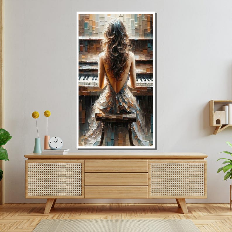 Elegant Pianist Canvas Print, Romantic Music Wall Art, Woman at Piano ...