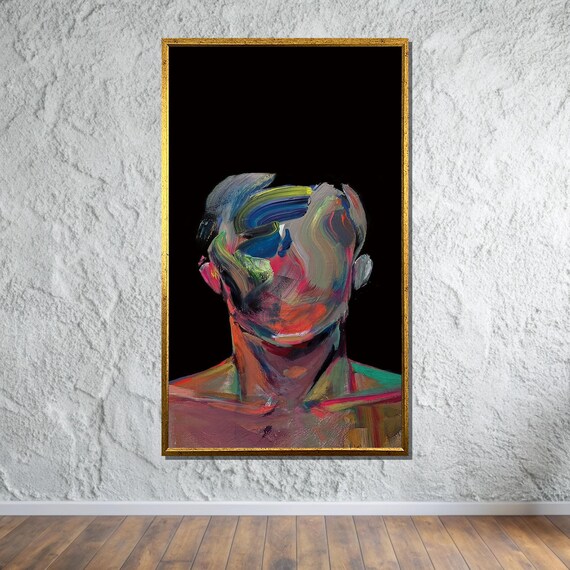 抽象表現主義の肖像画、カラフルな歪んだ顔のアート、現代のシュールな