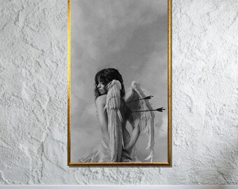 Fallen Angel Canvas, Black and White Ethereal Wall Art, Emotional Fantasy Artwork, Ready to Hang