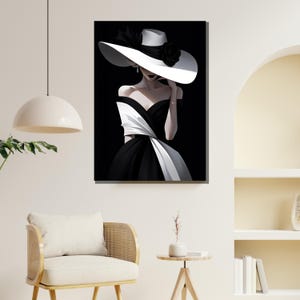 Elegant Woman in Black and White Hat, Fashion Wall Art, Classy Lady ...