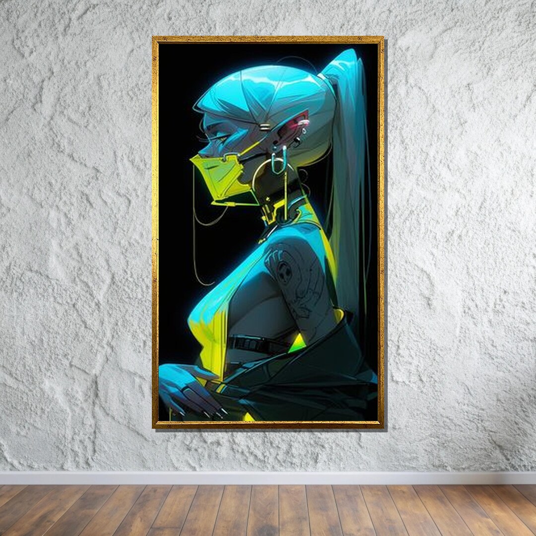 Cyberpunk Girl Neon Art, Futuristic Female Portrait, Sci-fi Wall Art ...