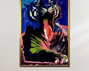 Abstract Tiger Canvas Art, Vibrant Tiger Painting, Bold Animal Wall Art, Ready to Hang
