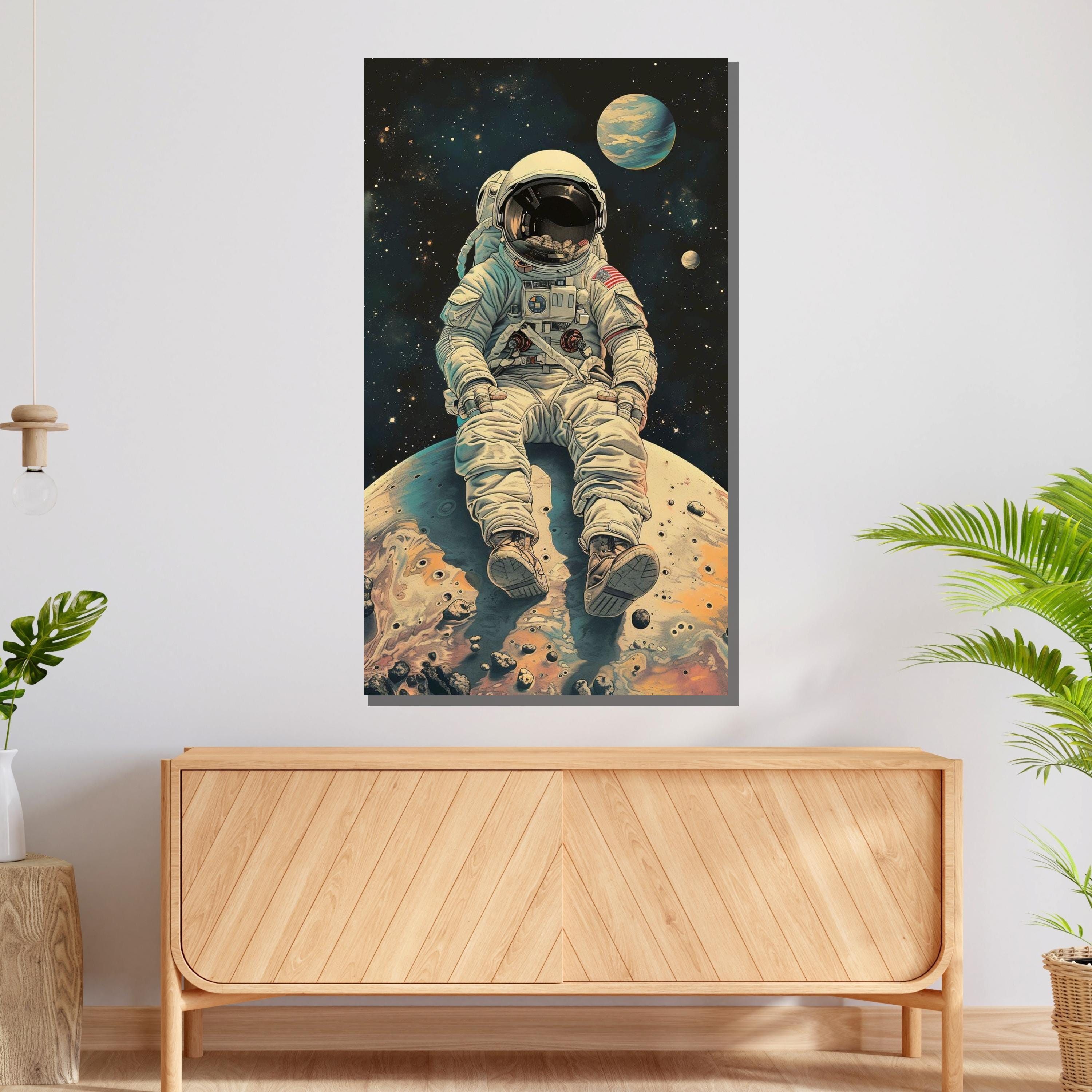 Astronaut on the Moon Canvas, Space Explorer Wall Art, Cosmic Adventure ...
