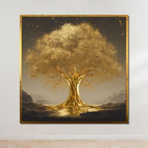 Golden Tree of Life Canvas, Luxury Tree Wall Art, Metallic Gold Nature Decor, Majestic Tree Print, Ready to Hang Art